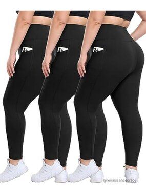 Plus Size High Waisted Leggings with Pockets 4-Way Stretch Workout Yoga Pants